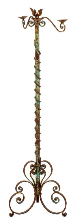 Polychromed Wrought Iron Three Arm Floor Lamp (1 of 8)
