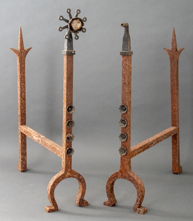 Wrought Iron Andirons, Pair (1 of 9)