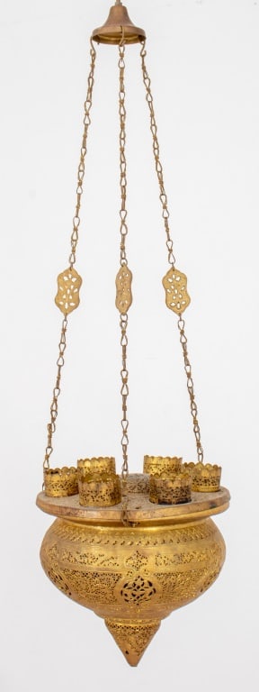 Moroccan Gilt Brass Six Light Oil Lamp Pendant (1 of 8)