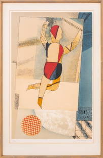 Max Papart "Trapeze Artist" Lithograph in Colors: Max Papart (French, 1911-1994), "Trapeze Artist", Lithograph in Colors, signed in pencil lower right and edition"45/75" lower left, certificate of authenticity affixed to verso, wood frame. Image: 33.