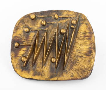 Brutalist Bronze Abstract Relief Plaque: Brutalist Bronze Abstract Relief Plaque, illegibly signed and marked "Filcon / Art Models / L.T.D." 6.5" H x 7.5" W x 2.5" D. Provenance: From a Manhattan collector. Keywords: Architecture, Abstract,