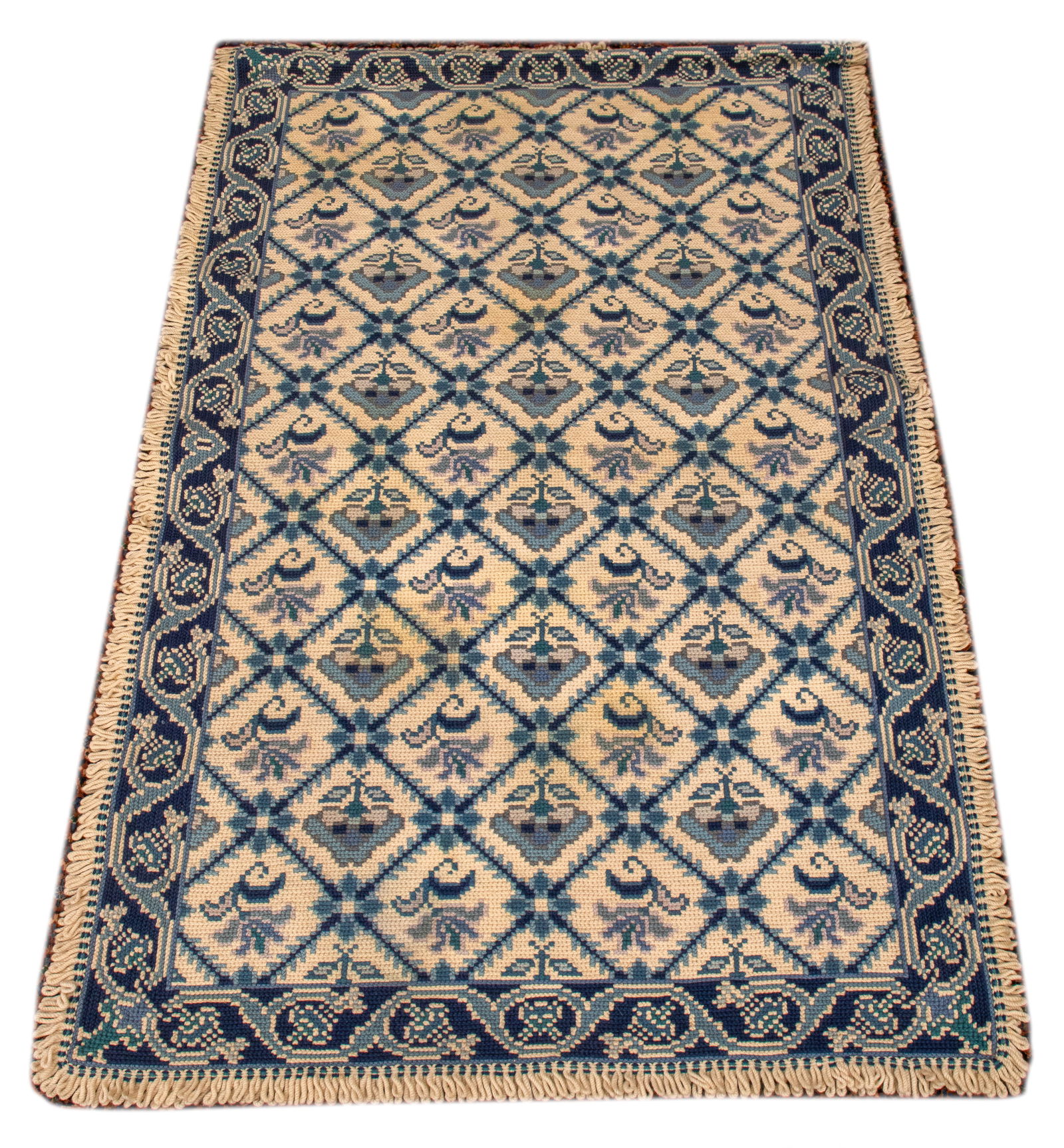 Floral Blue & White Needlepoint Rug, 5' 1" X 3' 2" Auction