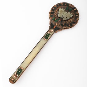 Chinese Coral & Hardstone Mounted Copper Mirror