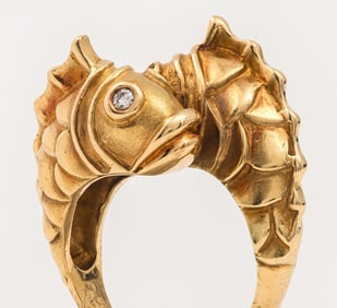 Judith Leiber 18K Gold Diamond Pisces Ring