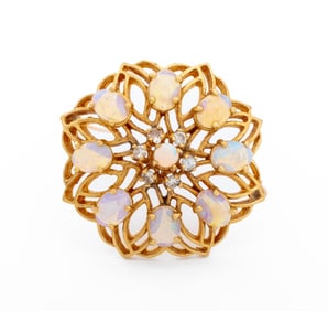 14K Opal Diamond Openwork Pin