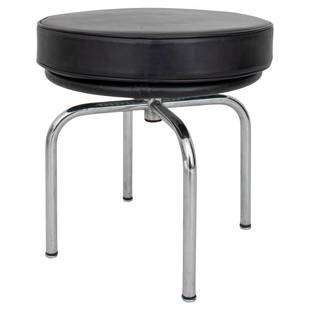 Le Corbusier for Cassina LC8 Swivel Stool: Le Corbusier for Cassina LC8 Swivel Stool, chrome metal legs and black leather upholstery, marked. 20" H x 19" Diameter. Provenance: From a New York City collection. Keywords: Designer, Pierre