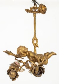 Gilded Age Ormolu Cherub Three-Light Chandelier