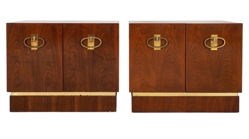Mid-Century Campaign Style Walnut End Cabinets, 2