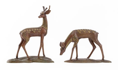 Wang Jida Buck & Doe Bronze Sculptures, 1988