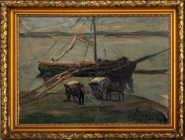 European School River Scene Oil on Canvas, 1922