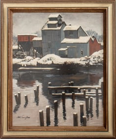 Arthur Sarnoff Winter Landscape Acrylic on Panel