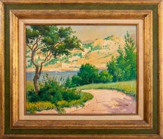 Arthur Sarnoff Grecian Landscape Acrylic on Canvas