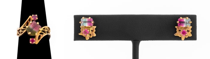 14K Yellow Gold Watermelon Tourmaline Set