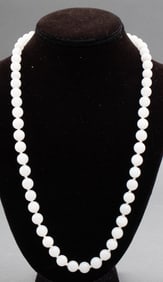 White Nephrite Jade Beaded Necklace with 14K Clasp