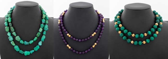 14K Gemstone Bead Necklace Set, 3