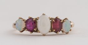 Edwardian 14K Rose Gold Opal & Ruby Ring