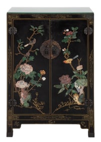 Chinese Black Lacquered Hardstone Cabinet