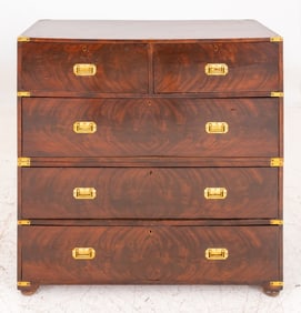 Campaign Style Brass-Bound Mahogany Chest