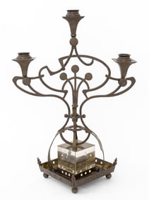 Secessionist Brass & Glass 3-Arm Candelabra