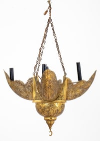 Moroccan Reticulated Brass Pendant Chandelier