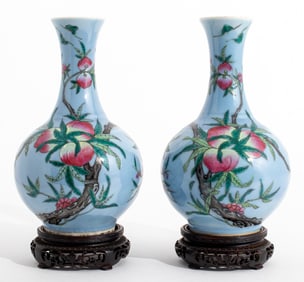 Chinese Claire de Lune Glazed Peach Vases, 2