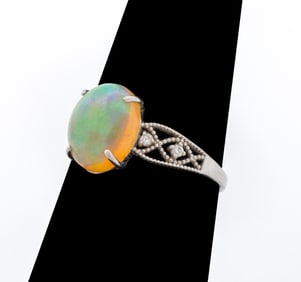 Platinum Opal Diamond Ring