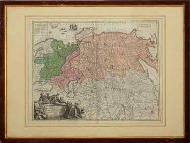Johann Homann Hand-Colored Map Engraving, c. 1730