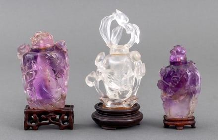 Chinese Carved Rock Crystal Snuff Bottles, 3