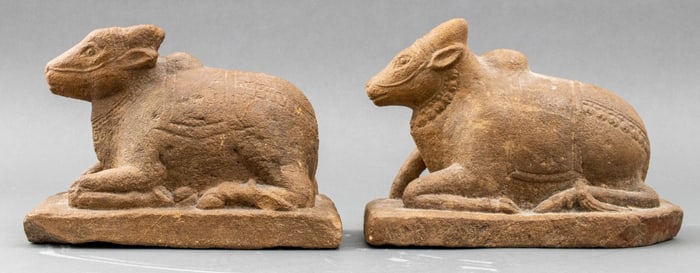 Indian Sandstone Nandi Sculptures, Pair