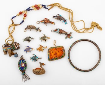 Chinese Enameled Silver Jewelry, 14 Pieces