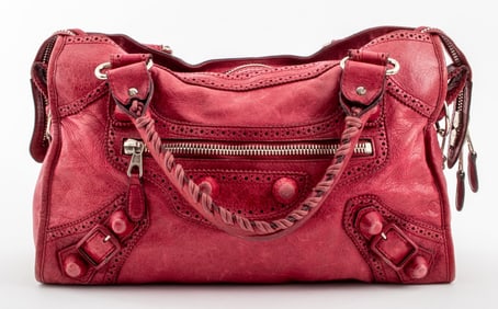 Balenciaga "City Motorcycle" Red Leather Handbag