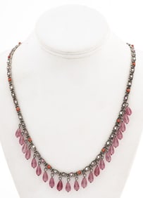 Chanel Pink Gripoix Glass Drop Necklace, 1997
