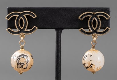 Chanel Gold-Tone Drop Faux Pearl Icon Earrings, 2