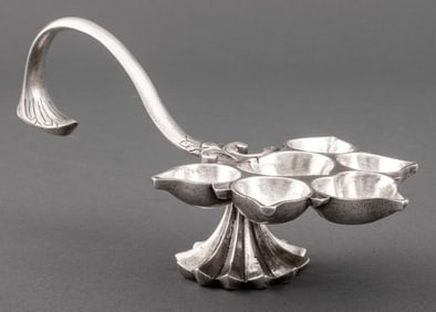 Indian Silver Floriform Aarti Diya Lamp
