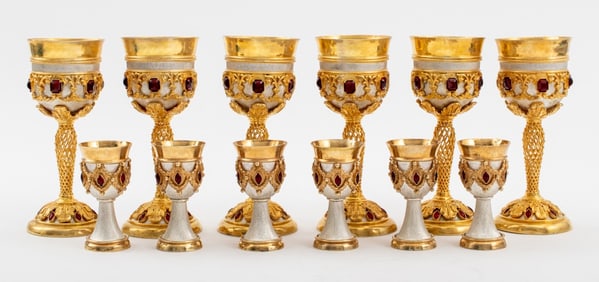 Gothic Revival Signed Handmade Gilt Metal Chalices