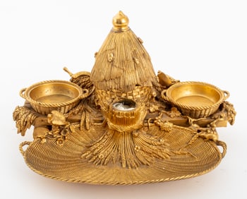 Charles X French Gilt Bronze Inkwell Desk Set