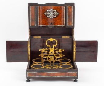 Abalone Inlaid Burlwood Tantalus Chest, 19th C.