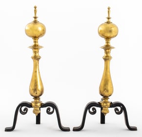 Gilt Bronze Ball Form Andirons, Pair
