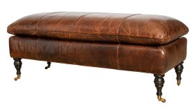 George Smith Attrib Brown Leather Bench, 20th C.