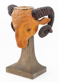 Anthony Redmile Style Carved Wood Ram Planter