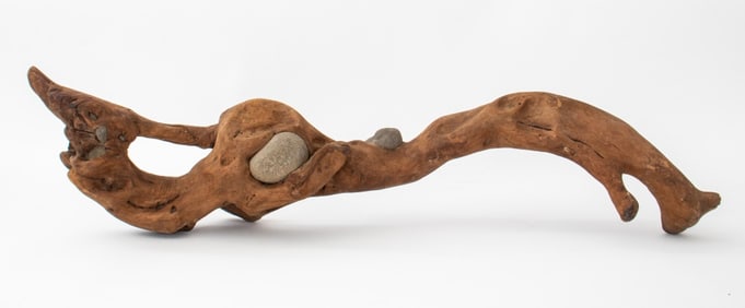 Abstract Driftwood and Stone Sculpture