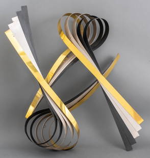 Curtis Jere Modern Abstract Wall Sculpture, 1991: Curtis Jere (American, 1910-2008) Modern Abstract Metal Wall Sculpture, freefrom in gilt, silver and black, signed upper right, circa 1991. 36" H x 44" W x 8" D. Keywords: Statue, 20th Century Art, Ge