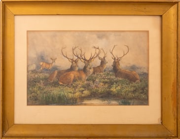 Edward Neale "Herd of Elk" Watercolor, 1870