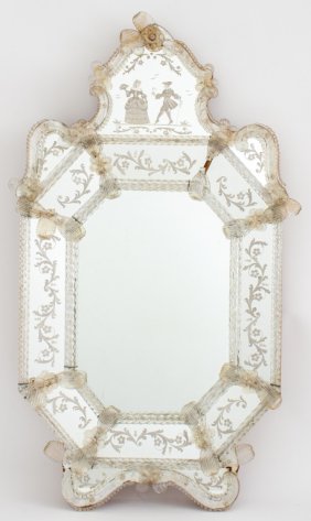 Venetian Rococo Style Engraved Glass Mirror