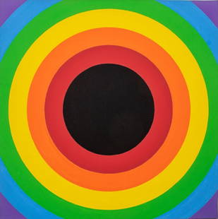 Capobianco Pop Art Rainbow Acrylic on Canvas: Domenick Capobianco (American, b. 1928), Pop Art Rainbow, Acrylic on Canvas, apparently unsigned, "Studio Domenick Capobianco" stamp to verso, unframed. 36" H x 36" W. Provenance: Property from the es