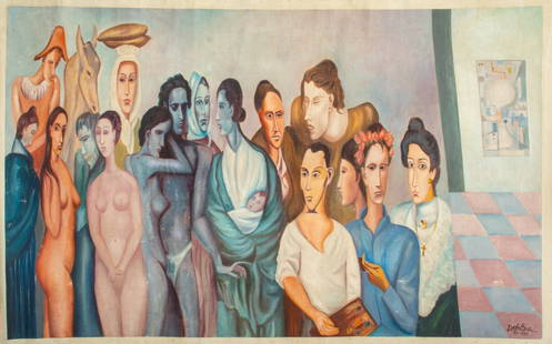 Delacruz "Surrealist Homage to Picasso" Oil, 1984: Delacruz (XX), "Surrealist Homage to Picasso", Oil on Canvas, 1984, depicting a composition of famous portraits by Pablo Picasso (Spanish, 1881-1973) from various periods including his Blue and Rose