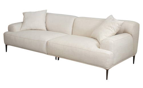 Article Abisko White Linen Blend Sofa: Article Abisko White Linen Blend Upholstered Sofa, with two pillows, two pieces slotted together, labeled to underside of left half. 28" H x 91" W x 35" D; seat: 16" H. Provenance: From a Central Park