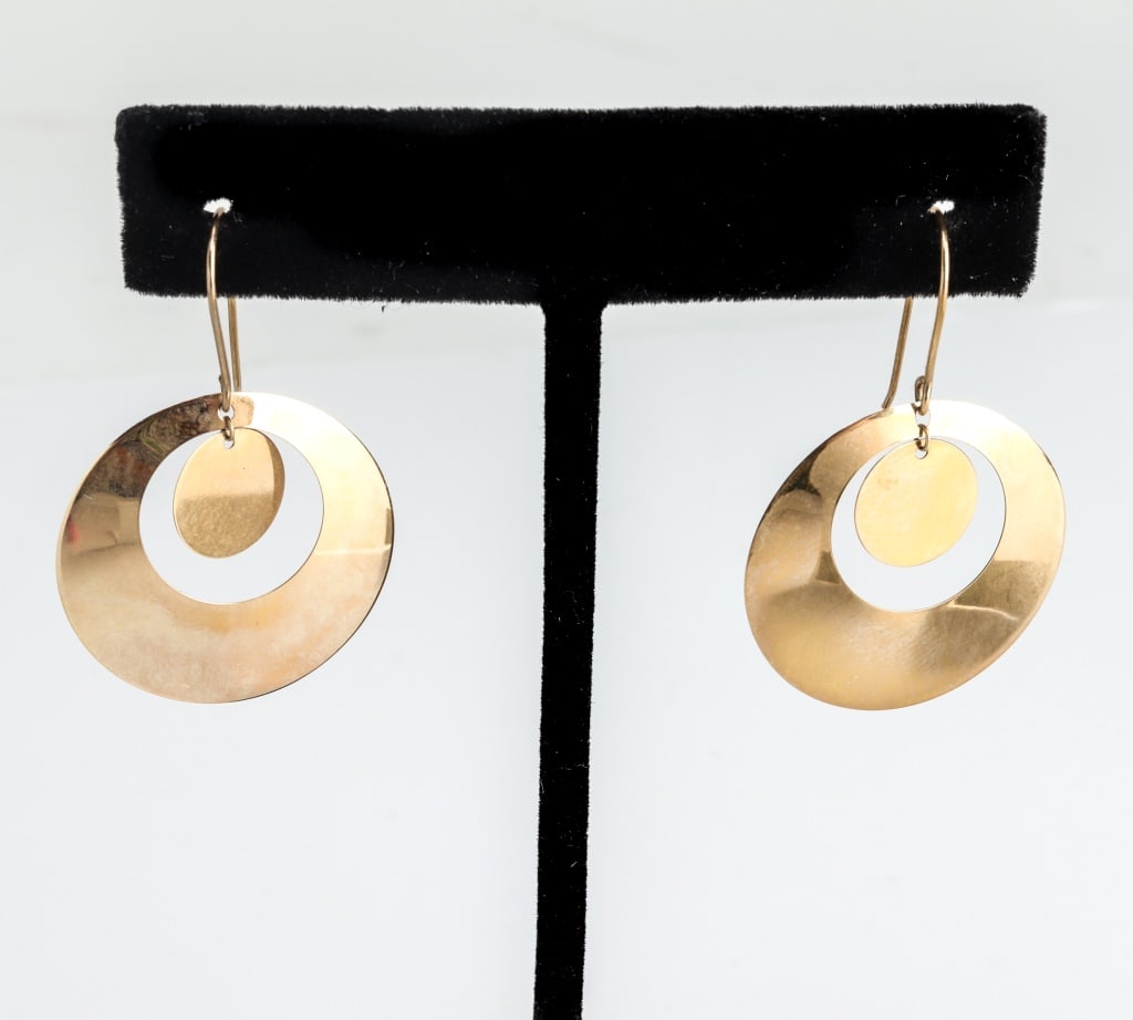 14K Yellow Gold Circular Disk Drop Earrings (1 of 6)
