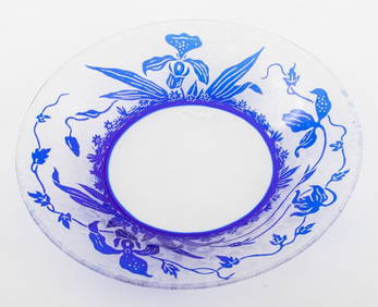 Val St. Lambert Blue Acid Etched "Orchidee" Plate (1 of 6)