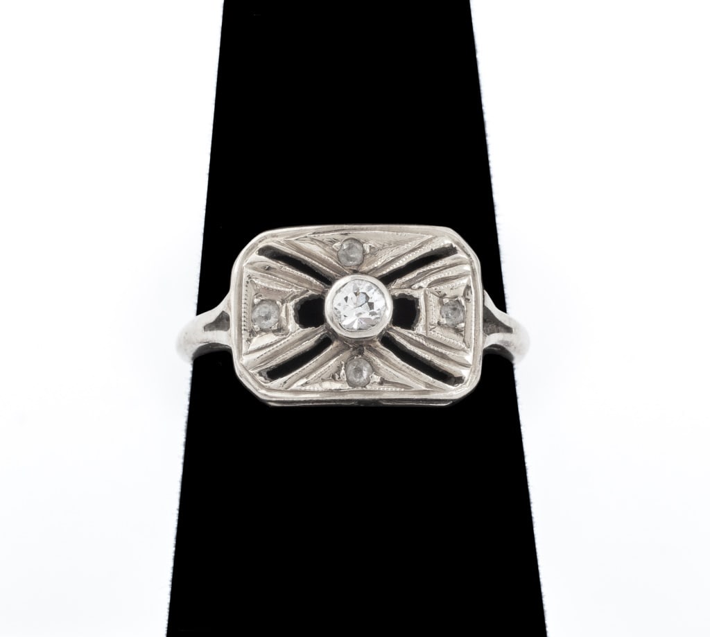 Art Deco 14K White Gold Diamond Ring (1 of 6)